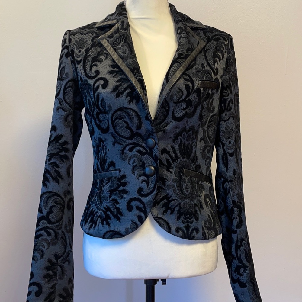 Marciano, jacquard jacket, leather trimmed and leather buttons, size 6